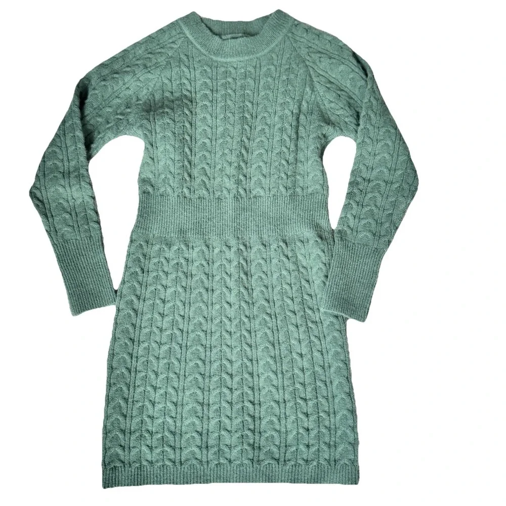 Green Cable Knit Long Sleeve Sweater Dress‎ Women's Size Medium